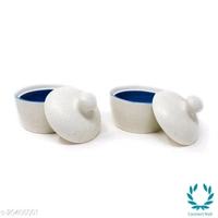 Handcrafted White Blue Marble Ceramic Butter Pot with Lid - Butter Pot